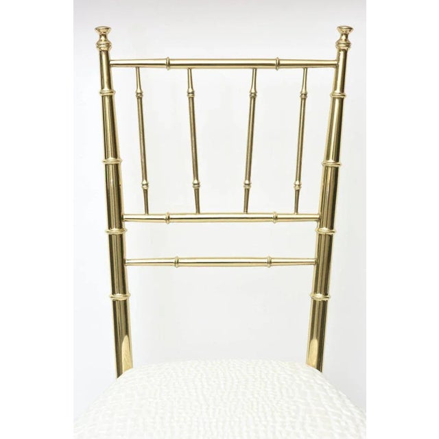 Mid-Century Modern Vintage Italian Chiavari Faux Bamboo Brass and Upholstered Side Chair Restored MCM For Sale - Image 3 of 10