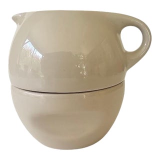 Russel Wright Oneida 5" Tall Stacking Sugar and Creamer Set in Linen White - New - Unused - Euc For Sale