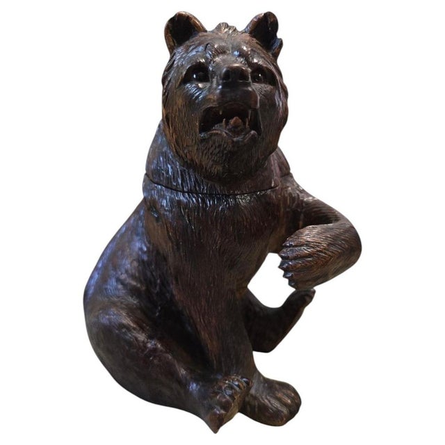Antique Black Forest Carved Bear Inkwell with Glass Eyes and Original Glass, 1890 For Sale - Image 14 of 14