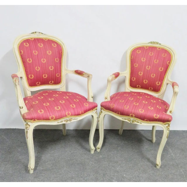 Vintage Louis XV Style Cream & Gold Chairs- a Pair For Sale In Philadelphia - Image 6 of 6