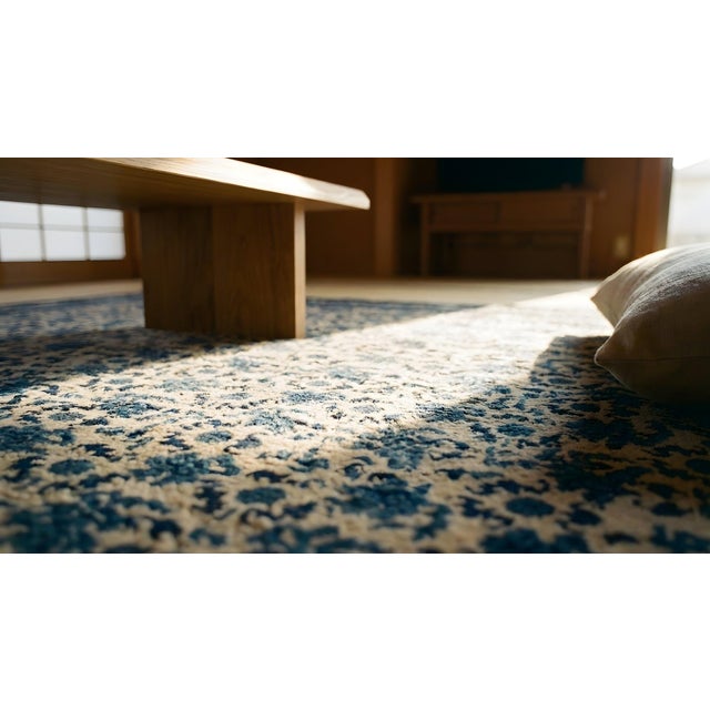 Navy Blue Charming White Ivory and Blue Color With Great Chinoiserie Pattern Antique Chinese Peking Rug For Sale - Image 8 of 9
