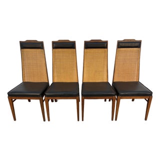 Set of Four Mid-Century Walnut and Cane Dining Chairs For Sale