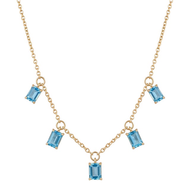 Swiss Blue Topaz Dangling Necklace - Dainty Chan Link Stackable Minimalist Necklace For Sale