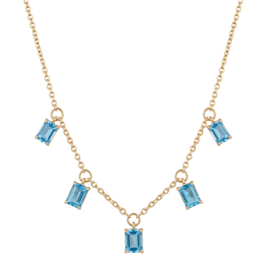 Swiss Blue Topaz Dangling Necklace - Dainty Chan Link Stackable Minimalist Necklace