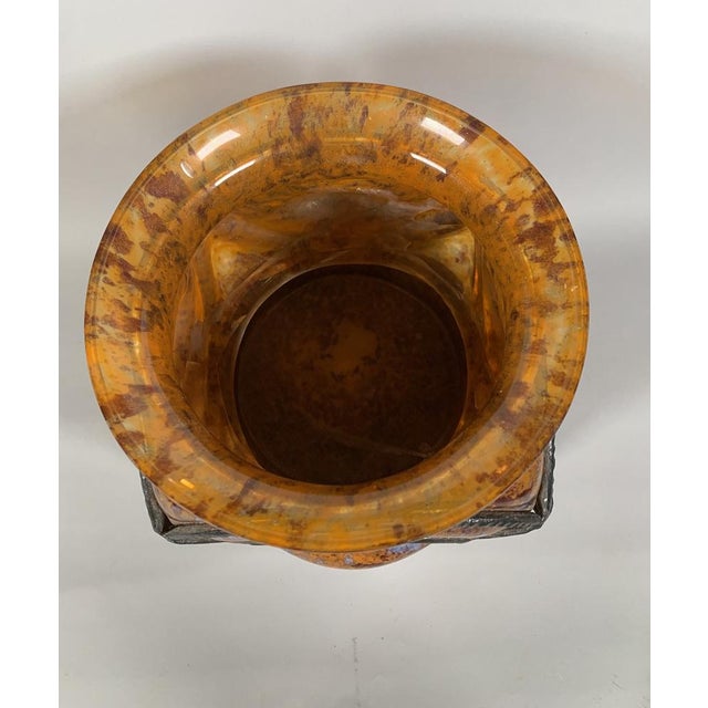 Art Deco Glass and Wrought Iron Vase from Le Lorrain, 1920s For Sale - Image 4 of 9
