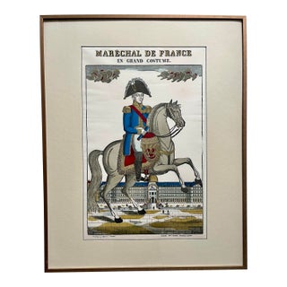 Circa 1800 Antique French Hand-Colored Wood Engraving “Maréchal De France” For Sale