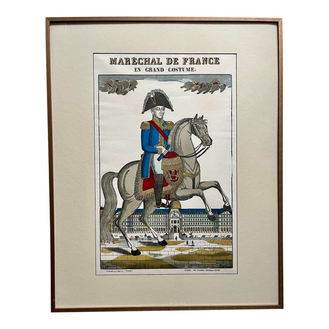 Circa 1800 Antique French Hand-Colored Wood Engraving “Maréchal De France” For Sale