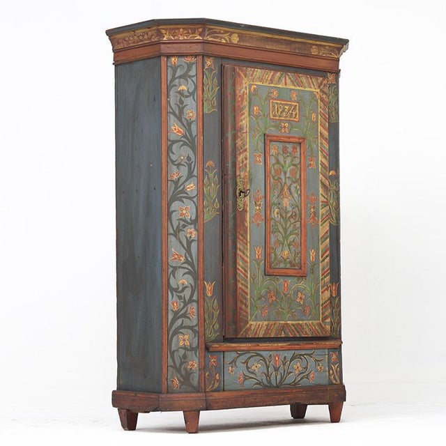 Rustic Farmhouse Folk Art Painted Bridal Cabinet, 1834 For Sale - Image 11 of 16