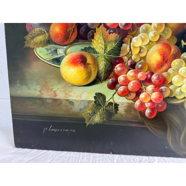 Large Vintage Original P. Loosestrife Still Life Fruit Grapes Oil Painting For Sale - Image 11 of 13