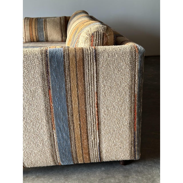 Tan 1970s Striped Woven Upholstery Three-Seat Sofa For Sale - Image 8 of 18