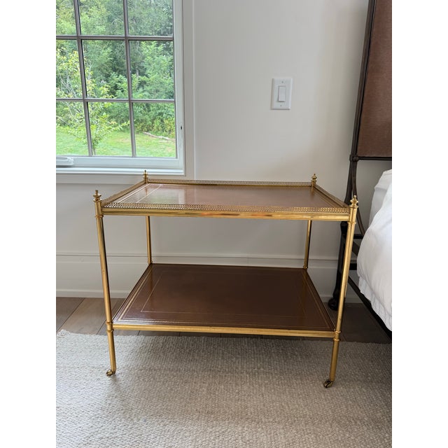Brass Vintage French Baguès Style Brass & Leather Side Table For Sale - Image 8 of 8