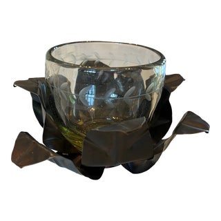 Contemporary Jan Barboglio Metal Stand With Glass Bowl For Sale