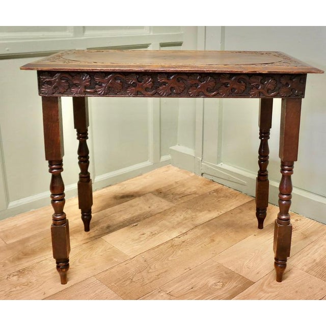 Wood Elm Side Table with Celtic Carvings For Sale - Image 7 of 8