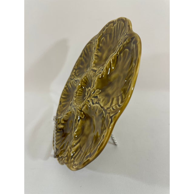 1950s French Gien Majolica Olive Green Oyster Plate For Sale - Image 11 of 16
