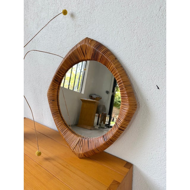 Vintage French Riviera Wicker-Framed Mirror, 1960s For Sale - Image 4 of 18