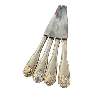 Vintage Dinner Knives, 1847 Rogers Bros, Korea Knives, Silverplate Shell Pattern 4 Pcs For Sale