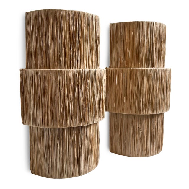 Tan Organic Modern Coastal Natural Grass Tiered Wall Sconce For Sale - Image 8 of 9