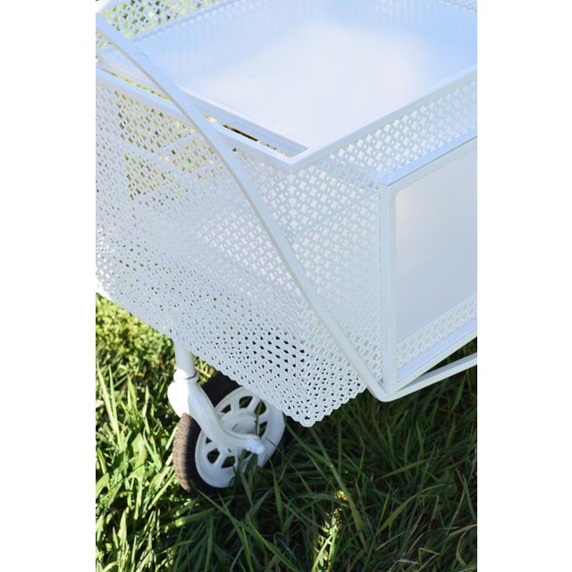 Garden Serving Bar Cart in Perforated White Lacquered Metal by Mathieu Matégot, France, 1950s For Sale - Image 9 of 18