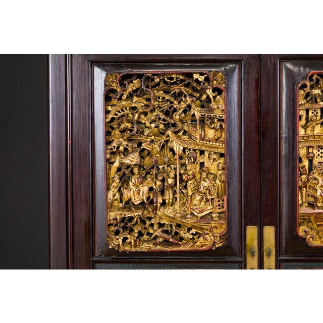 Chocolate Important Documented Qing Dynasty Chinese Deep Relief Rosewood Cabinet For Sale - Image 8 of 12