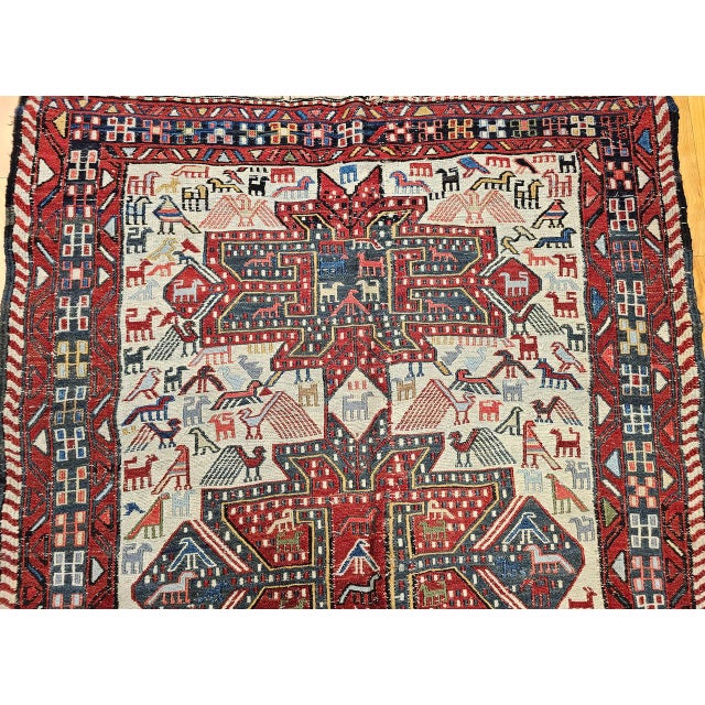 Ivory Antique Caucasian Soumak Area Rug, Handwoven Wool, Tribal Bird Motifs Design, 3' x 5' For Sale - Image 8 of 14