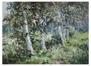 Edgars Vinters, Spring Birches, 1990, Oil on Cardboard