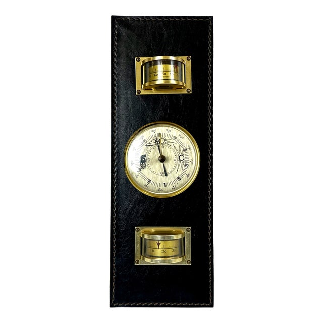Vintage German Leather Fisher's Weather Station, 1980s For Sale