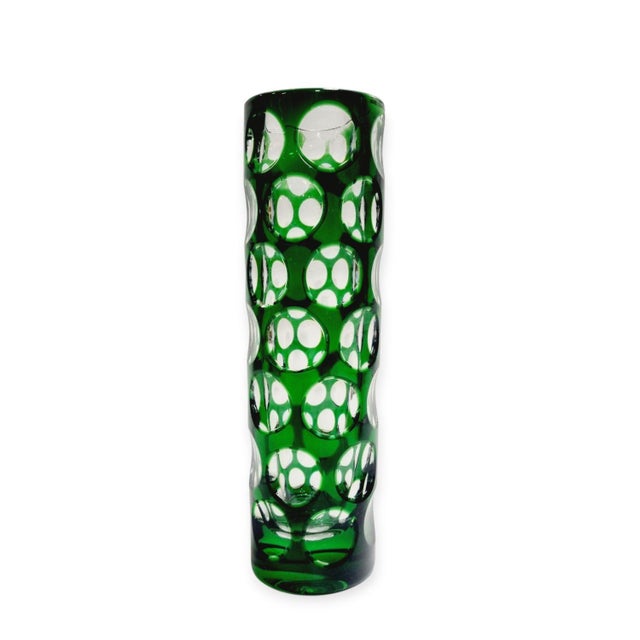 Vintage Emerald Green Cut-to-Clear Lens Crystal Cylinder Vase from Nachtmann Bleikristall, 1970s For Sale - Image 12 of 12
