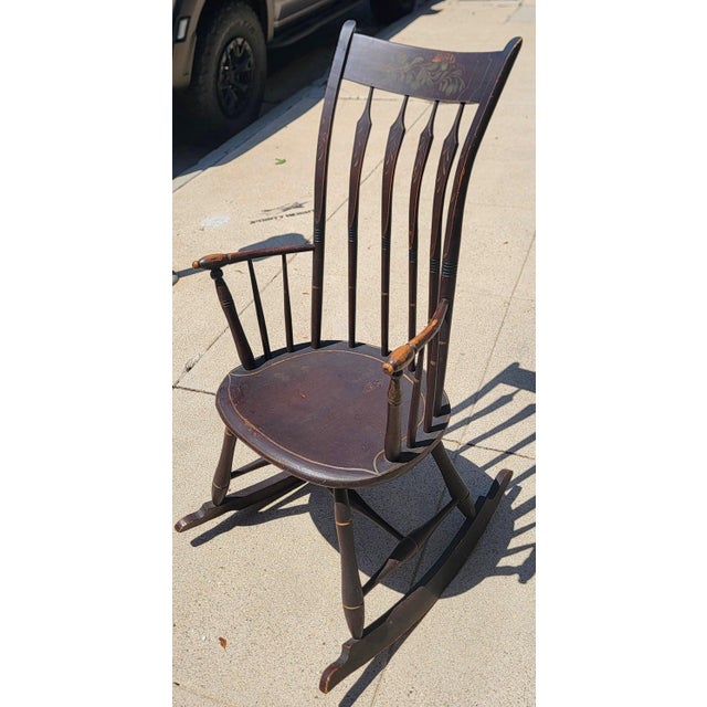 Folk Art 19Thc Paint Decorated Windsor Rocking Chair For Sale - Image 3 of 8
