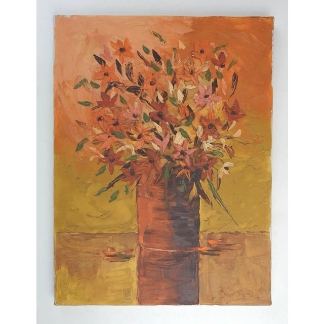 Mid-Century Modern Vintage Mid 20th Century Terracotta and Ochre Still Life Painting For Sale - Image 3 of 3