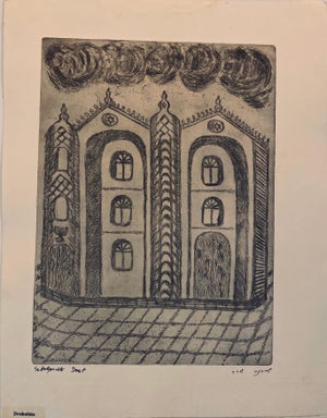 Dora Szampanier, Etching of destroyed synagogue - Drohobisz, Ukraine
