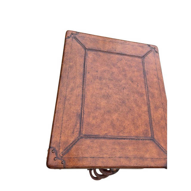1990s Thomasville Leather Wrapped Rattan Side End Table Trunk East Indies W/ Storage For Sale - Image 9 of 12