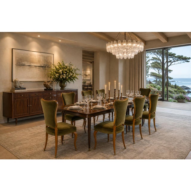 An exceptional set of eight Brazilian Modern dining chairs designed by Giuseppe Scapinelli in the 1950s, masterfully...
