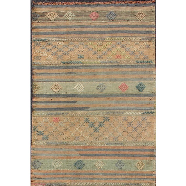 Vintage Turkish Kilim runner with geometric shapes and colorful stripes, Keivan Woven Arts / rug country of origin / type:...