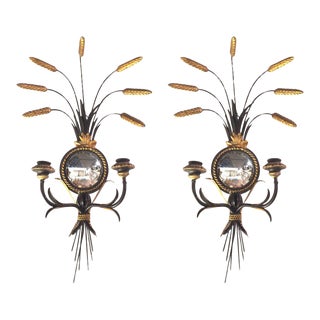 Regency Style Black Enameled and Giltmetal Sconces - a Pair For Sale