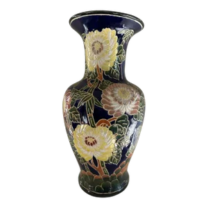 Mid 20th Century Large Chinoiserie Floral and Bamboo Ceramic Vase
