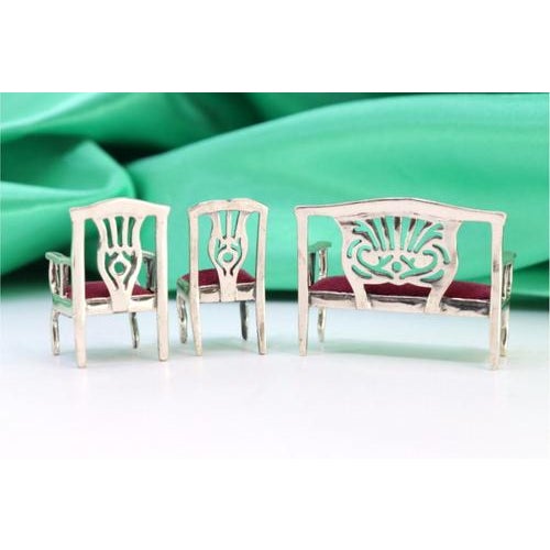 Two-Seater Sofa with Two Silver Chairs in Red Velvet, Set of 3 For Sale - Image 4 of 7