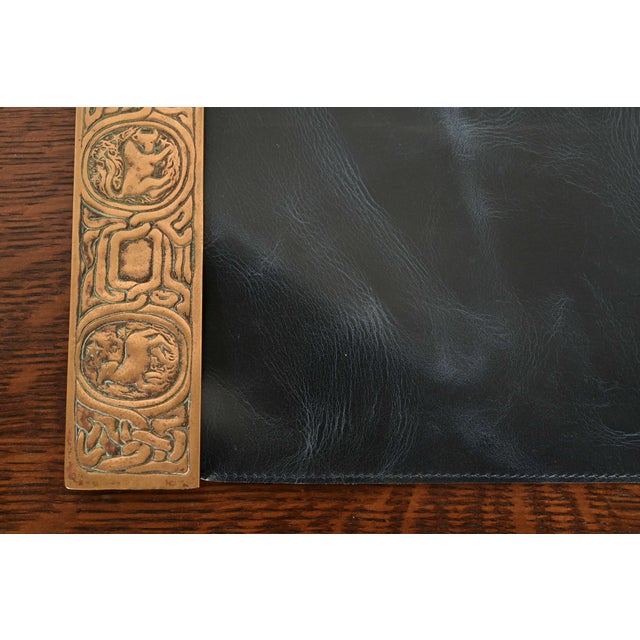 Metal Tiffany Studios New York Zodiac Bronze Blotter Ends With Leather Desk Blotter For Sale - Image 7 of 16