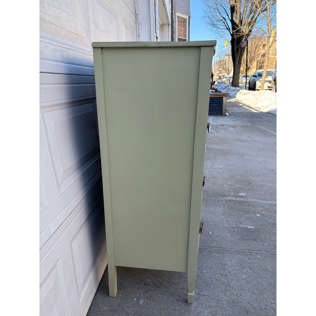Farmhouse Painted Vintage Dresser | Cottage Style Chest of Drawers | Farmhouse Tall Dresser | Green Bedroom Storage | Shabby Chic Four Drawer Chest For Sale - Image 3 of 12