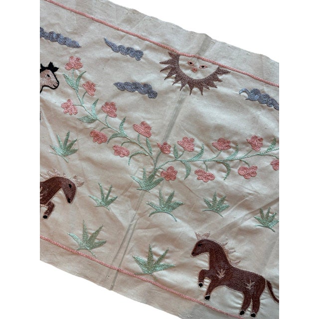 Horse Suzani Wall Hanging, Pink Rose Vines For Sale - Image 4 of 6