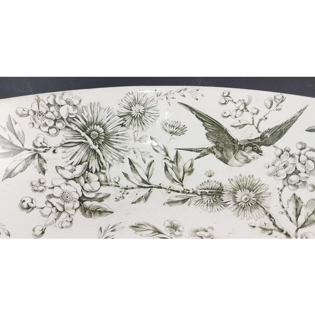 Ridgway Porcelain 1880s Ridgways Autumn Olive Green Transferware Earthenware Wash Basin Aesthetic For Sale - Image 4 of 10