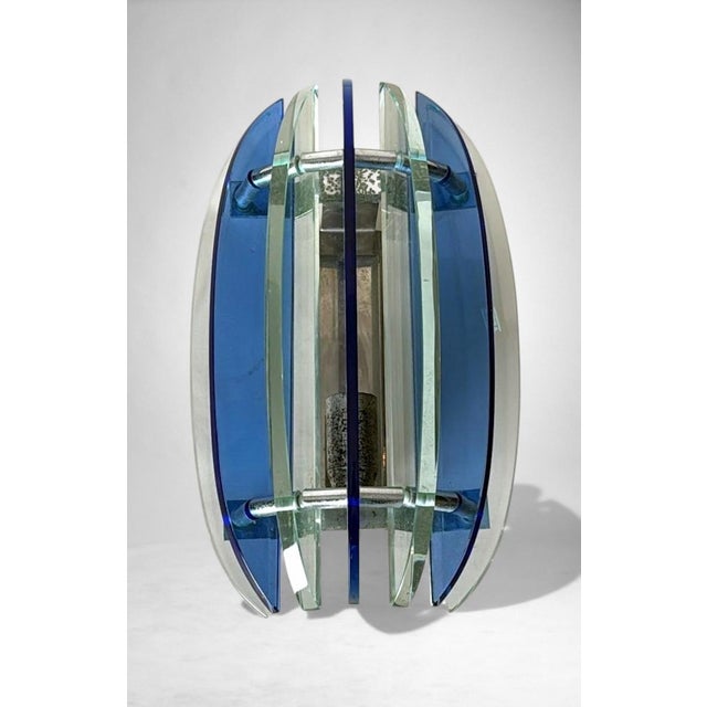 Late 20th Century Veca for Fontana Arte Pair of Italian Wall Sconces Steel and Seven Crystal For Sale - Image 6 of 18