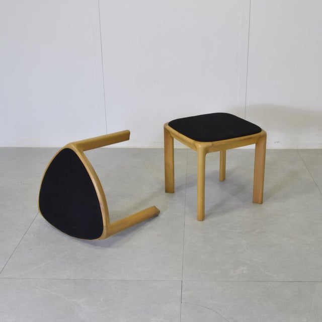 Set of De Nos Stools in Beech with Fabric Seats by Angelo Mangiarotti for La Fonte Del Mobile, 1970s For Sale - Image 6 of 9