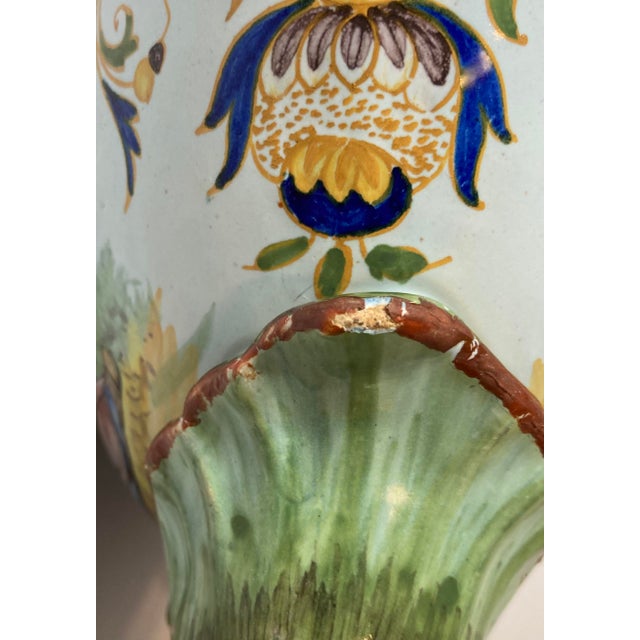 Antique French Quimper Porquier-Beau Footed Compote With Swan Handle For Sale - Image 12 of 16