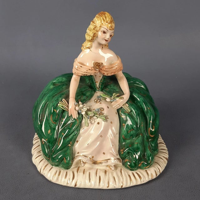 Hand-Painted Porcelain Sculpture of a Lady from Perdomello, Nove Bassano, 1940s-1950s For Sale - Image 6 of 12