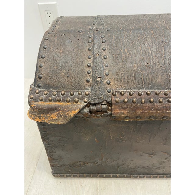 Metal 18th Century Leather Dome Top Trunk For Sale - Image 7 of 9