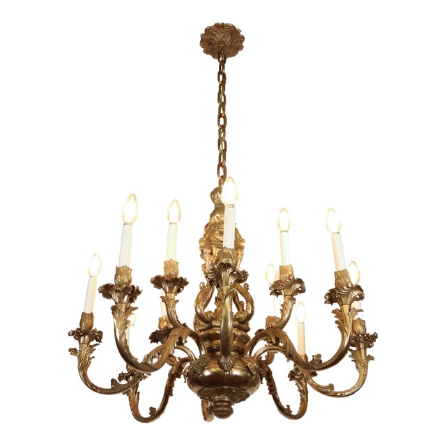 Rococo 12 Arm Bronze Chandelier For Sale