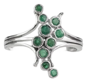 Artistic Abstract Vibrant Emerald Bubble Ring in 925 Sterling Silver, Size 8.5