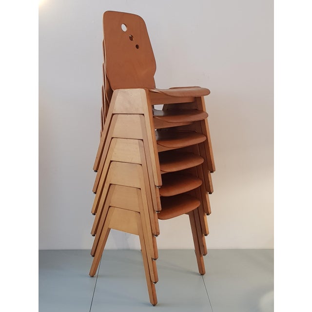 Beech Stacking Chairs, 1960s, Set of 6 For Sale - Image 10 of 16