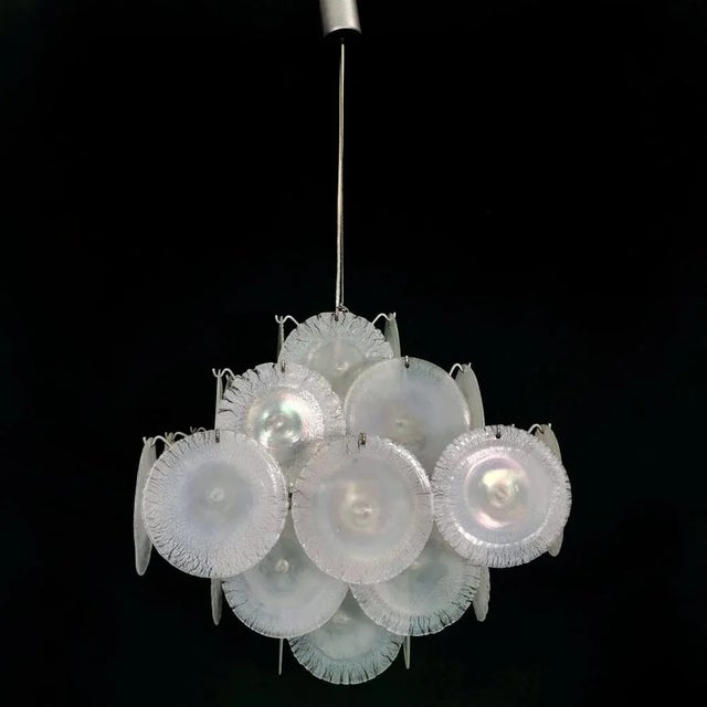 Chandelier 36 Murano Iridescent Glass Discs 70s attributed to Gino Vistosi for Vistosi For Sale - Image 13 of 13