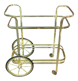 Modern Brass Tone Milo Baughman Style Bar Cart